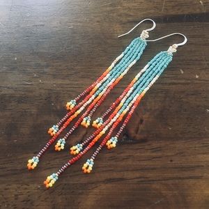 Turquoise and Sunburst Dangle Beaded Earrings